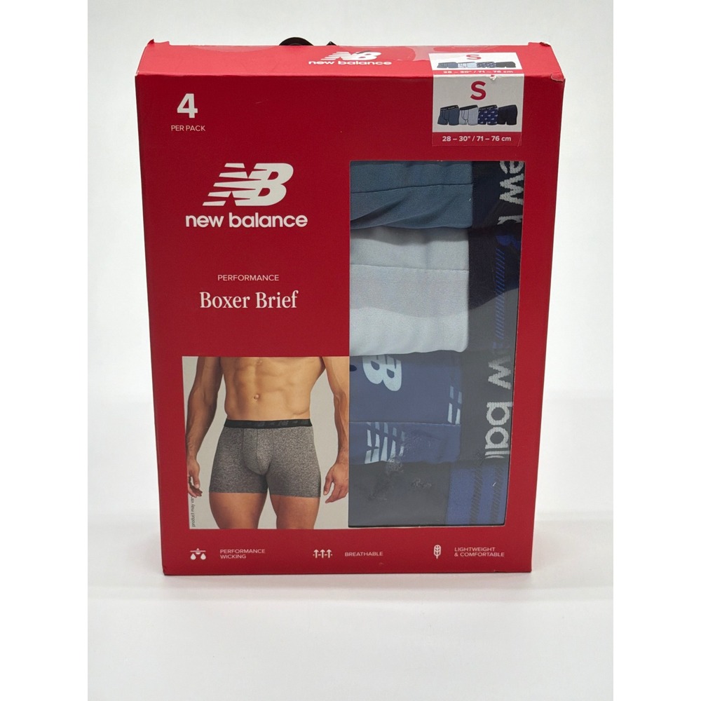 New Balance Mens 4 Pack Performance Boxer Briefs Blue Navy Small NB3017-4